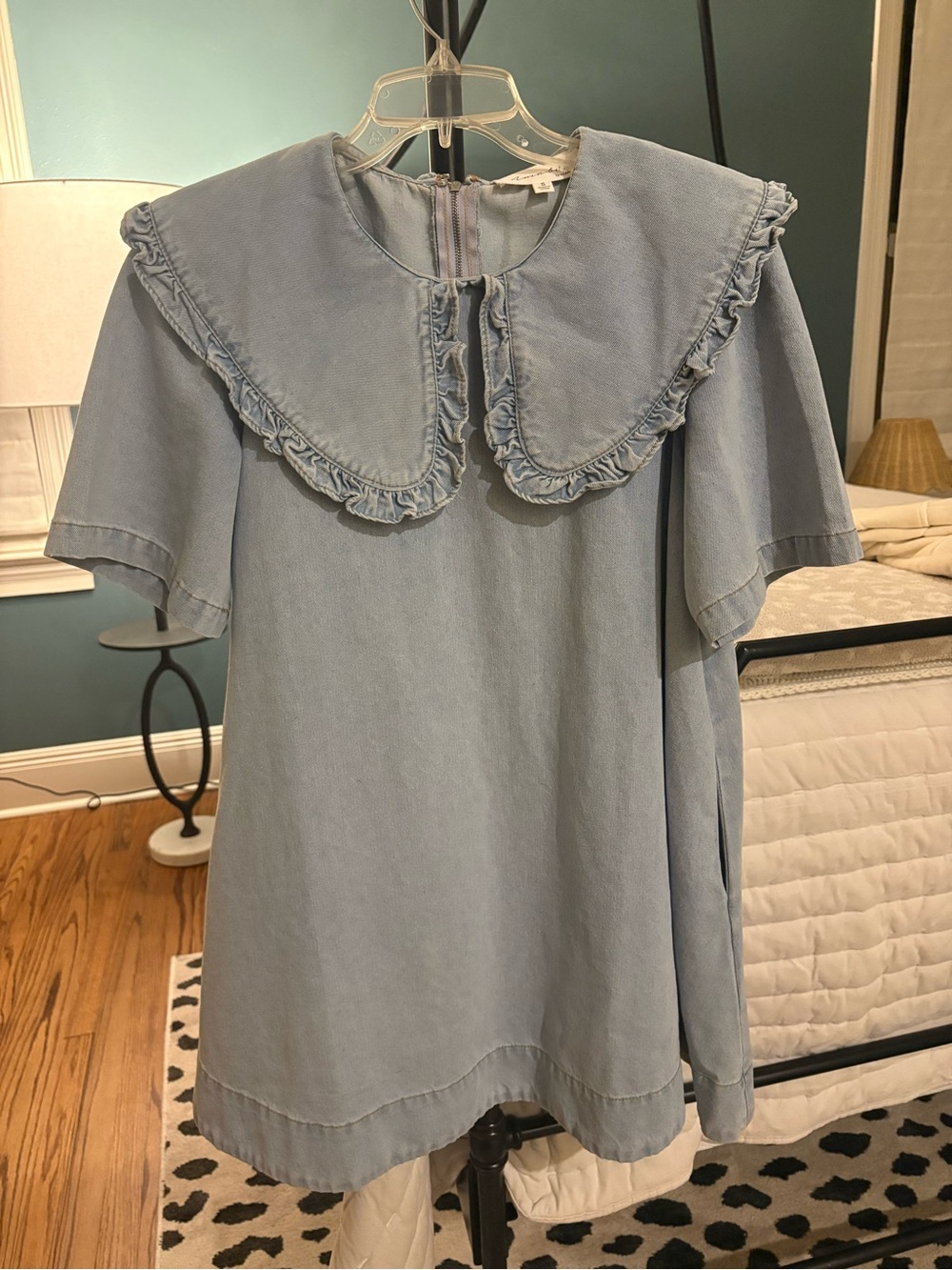 Light Blue Ruffle Collar Mini Dress - Picture 2 of 3